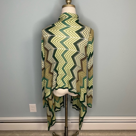 BCBGMAXAZRIA green chevron striped silk blend open front cardigan - Picture 4 of 6
